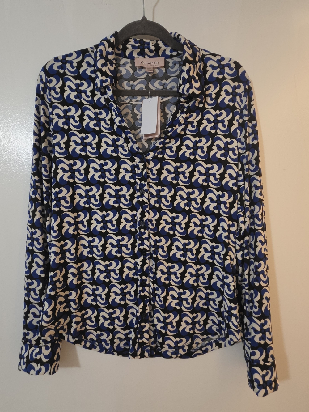 Philosophy Navy, White & Royal Blue Geometric Button-Up Shirt